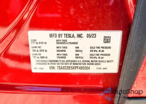 2023 Tesla Model X из США, поврежденный, VIN 7SAXCDE5XPF400504